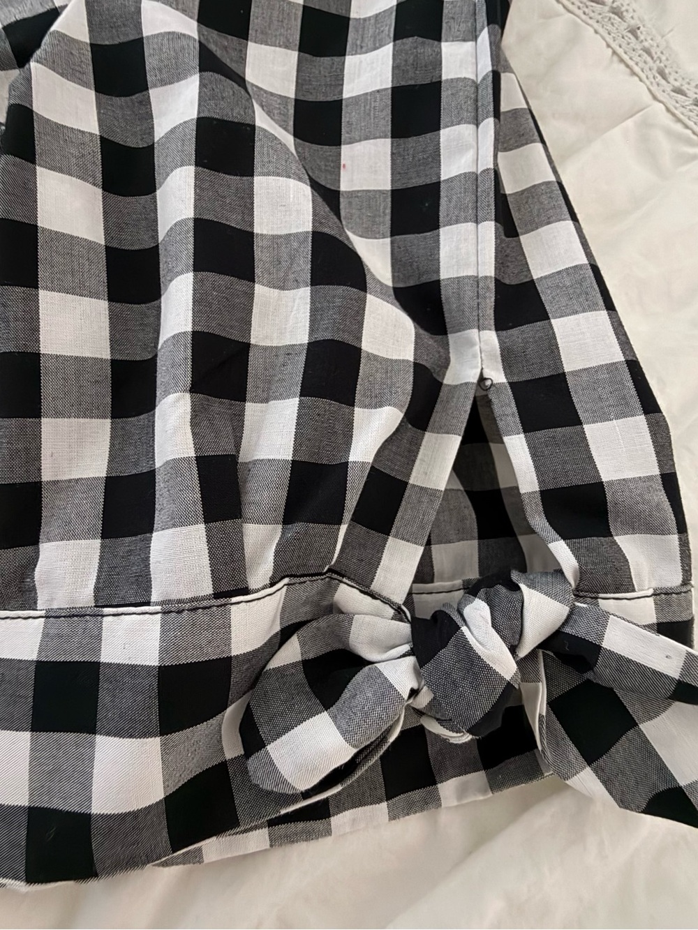 Calvin Klein Black and White Gingham High-Low Dress with Tie Waist - Picture 6 of 6
